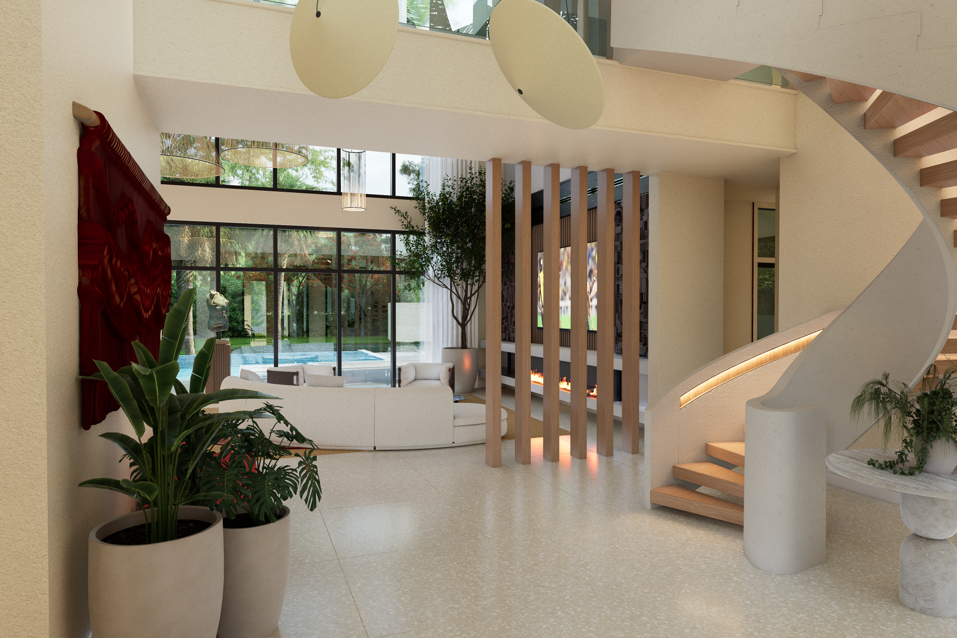 Contemporary architectural entrance and stair visualization